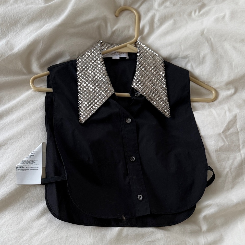 Michael Kors Collection Black Cropped Shirt with Studded Collar